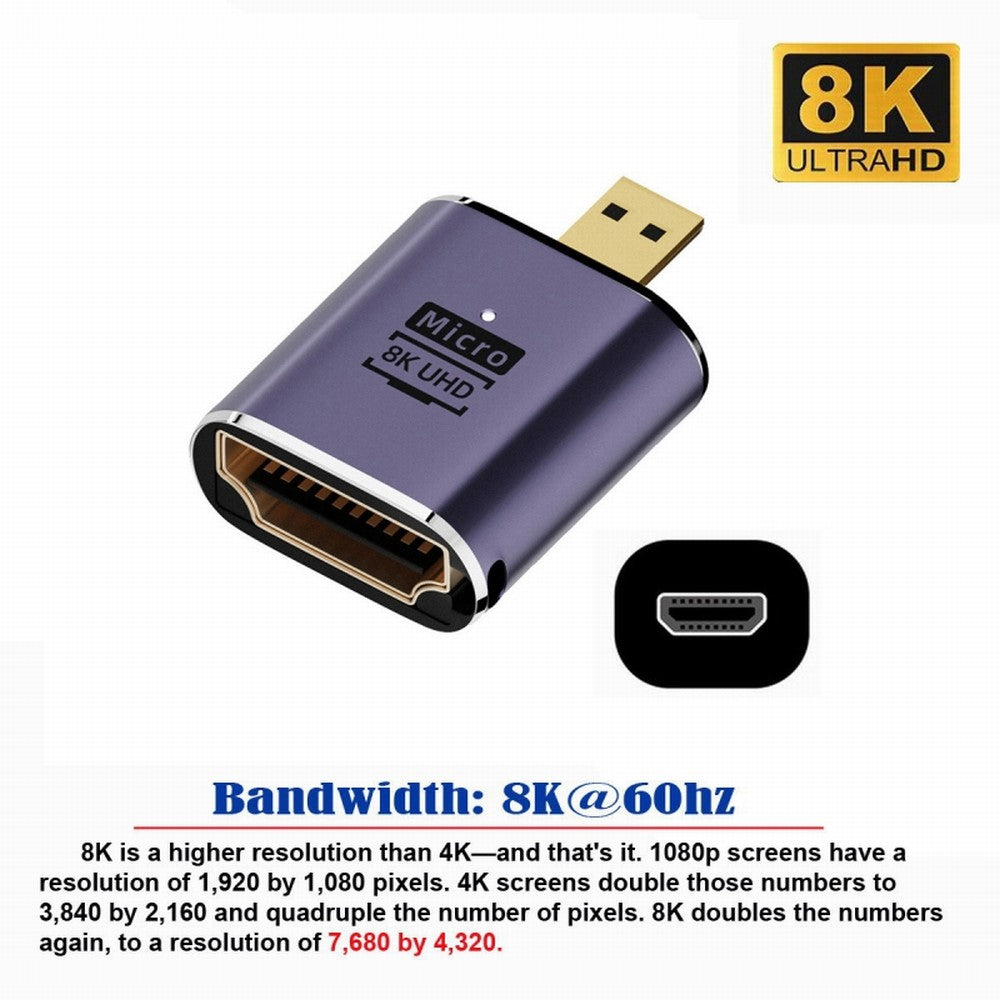 Micro HDMI Male to HDMI 2.1 Female UHD Extension Gold Converter Adapter Support 8K 60hz HDTV HD-023-D8K01
