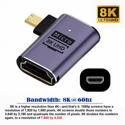 Right Angled Micro HDMI Male to HDMI 2.1 Female UHD Extension Gold Converter Adapter Support 8K 60hz HDTV HD-023-D8K02