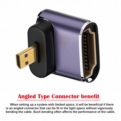 Up Angled Micro HDMI Male to HDMI 2.1 Female UHD Extension Gold Converter Adapter Support 8K 60hz HDTV HD-023-D8K04