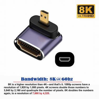 Up Angled Micro HDMI Male to HDMI 2.1 Female UHD Extension Gold Converter Adapter Support 8K 60hz HDTV HD-023-D8K04