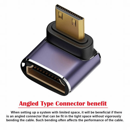 Down Angled Mini HDMI Male to HDMI 2.1 Female UHD Extension Gold Converter Adapter Support 8K 60hz HDTV HD-038-C8K04