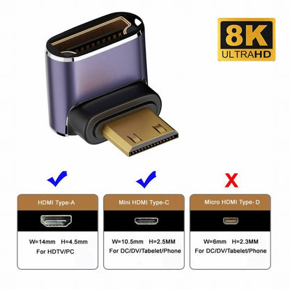 Down Angled Mini HDMI Male to HDMI 2.1 Female UHD Extension Gold Converter Adapter Support 8K 60hz HDTV HD-038-C8K04
