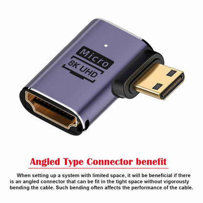 Right Angled Mini HDMI Male to HDMI 2.1 Female UHD Extension Gold Converter Adapter Support 8K 60hz HDTV HD-038-C8K02