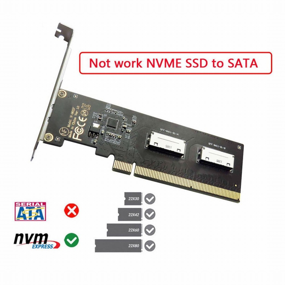 PCIE PCI-Express 16x to Dual Oculink SFF-8612 SFF-8611 8x VROC Adapter for Mainboard SSD Graphics Card SF-057-2P