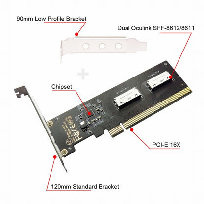 PCIE PCI-Express 16x to Dual Oculink SFF-8612 SFF-8611 8x VROC Adapter for Mainboard SSD Graphics Card SF-057-2P