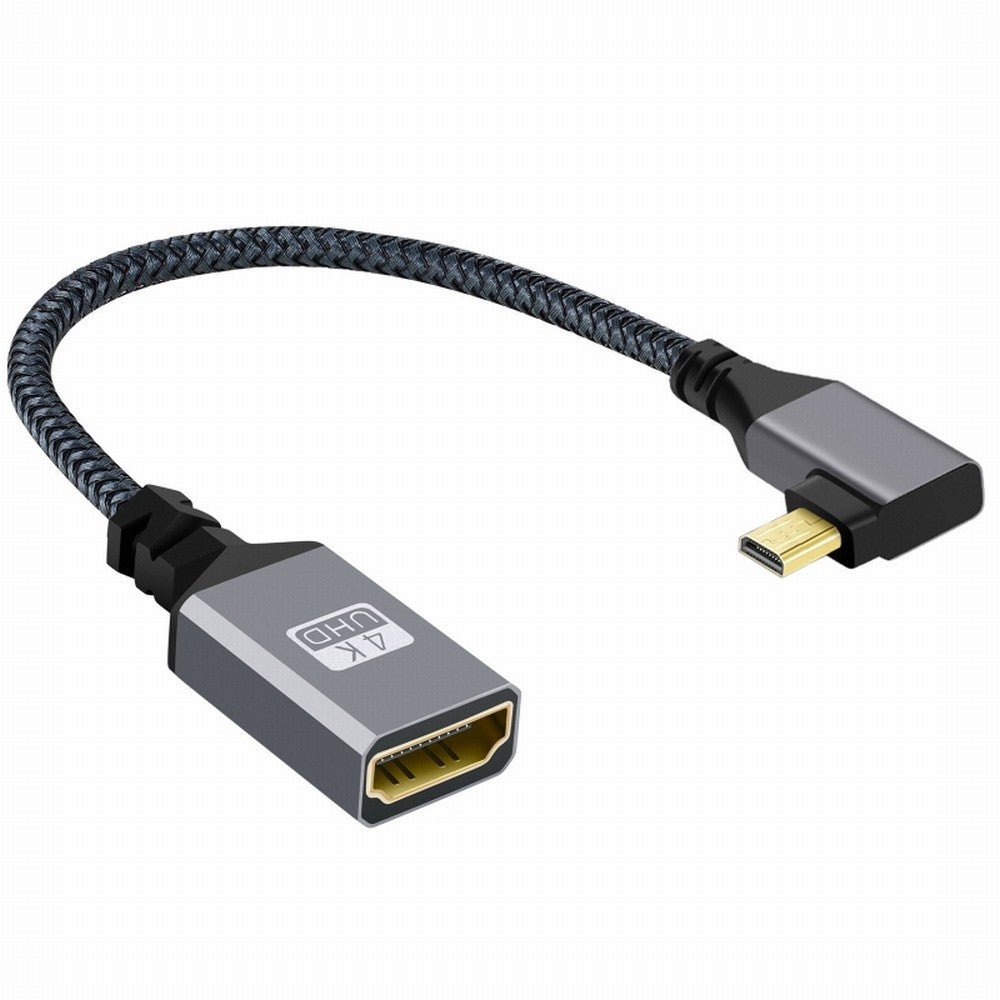 4K Type-D Micro HDMI 1.4 Male 90 Degree Left Angled to HDMI Female Extension Cable for DV MP4 Camera DC Laptop HD-012-LE
