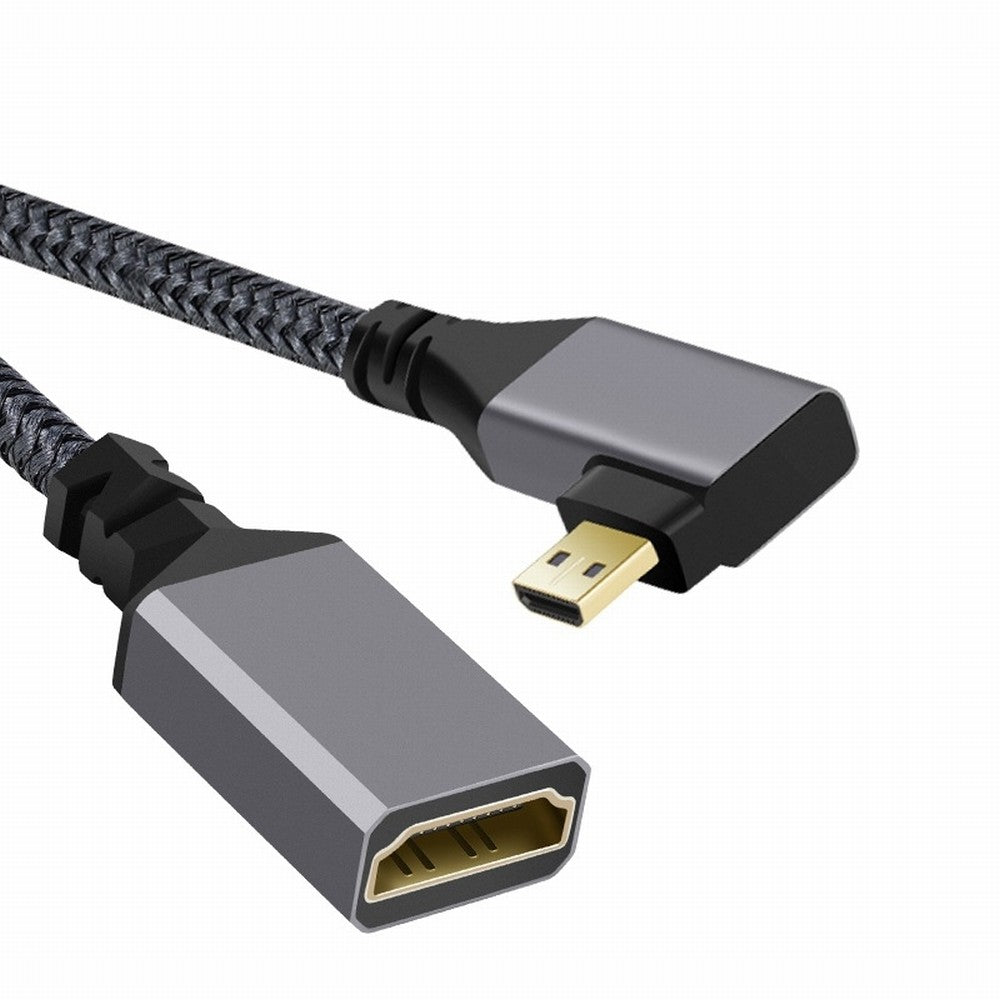 4K Type-D Micro HDMI 1.4 Male 90 Degree Right Angled to HDMI Female Extension Cable for DV MP4 Camera DC Laptop HD-012-RI