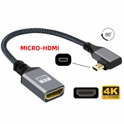 4K Type-D Micro HDMI 1.4 Male 90 Degree Right Angled to HDMI Female Extension Cable for DV MP4 Camera DC Laptop HD-012-RI