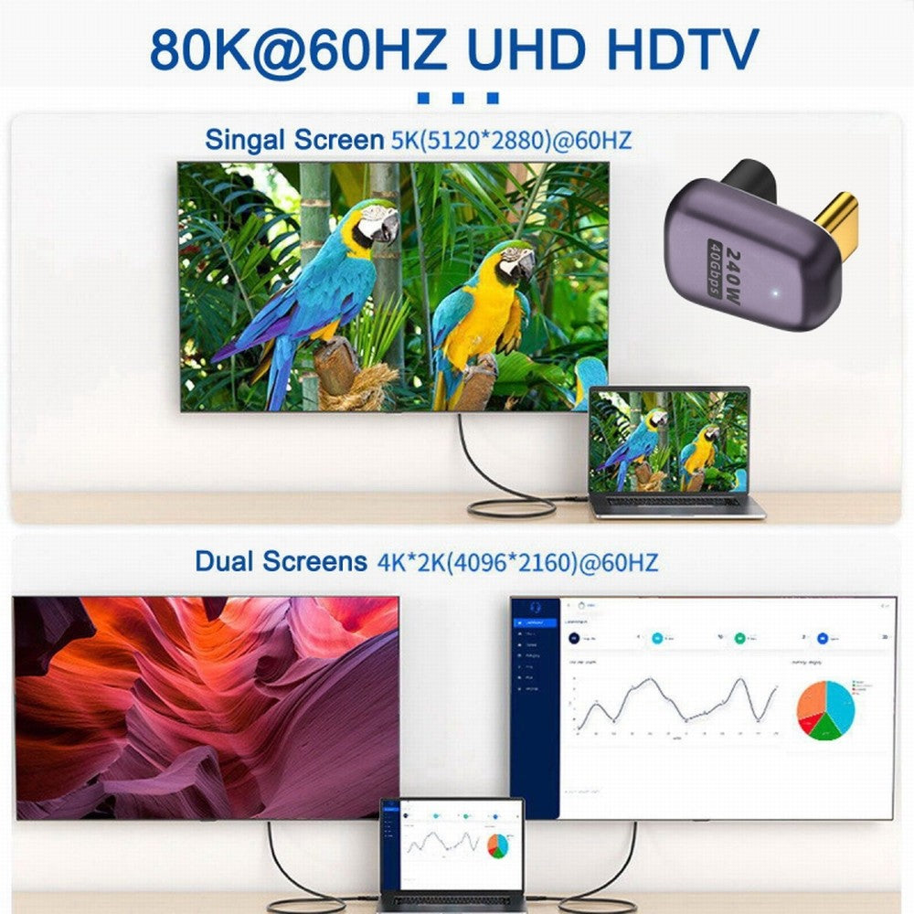 USB4 Type C Male to Female 240W Power 40Gbps Data 8K Video Adapter Opposite U Shape Back Angled for NS Phone Laptop UC-025-OS