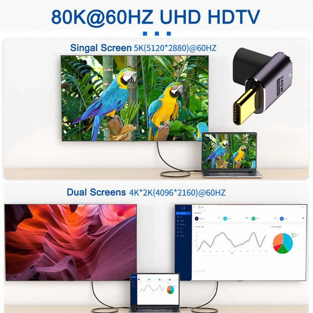 USB4 Type C Male to Female 240W Power 40Gbps Data 8K Video Adapter Low Profile Up Down Angled for NS Phone Laptop UC-025-DN