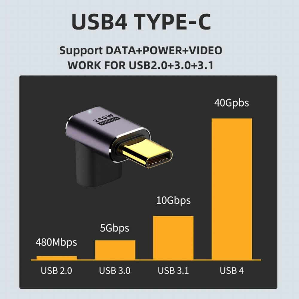 USB4 Type C Male to Female 240W Power 40Gbps Data 8K Video Adapter Low Profile Up Down Angled for NS Phone Laptop UC-025-DN