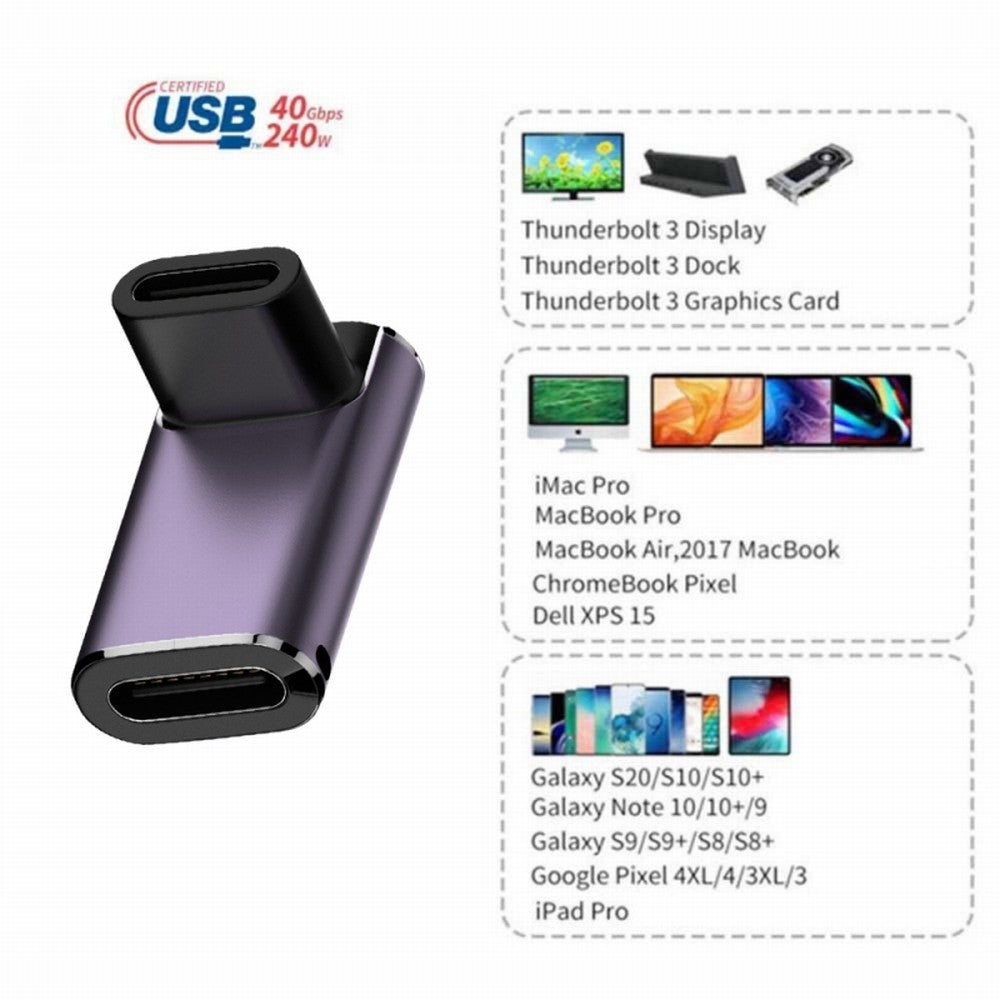 USB4 Type C Female to Female 240W Power 40Gbps Data 8K Video Adapter Up Down Angled for NS Phone Laptop UC-025-FE