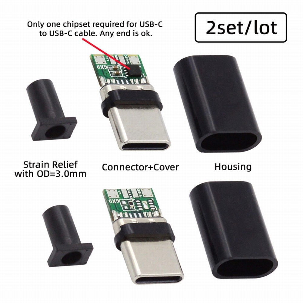 2sets/lot DIY OEM 24pin Connector Plug USB Type C USB-C Male to USB-C Male 100W PD USB2.0 Data with Housing Cover CN-004