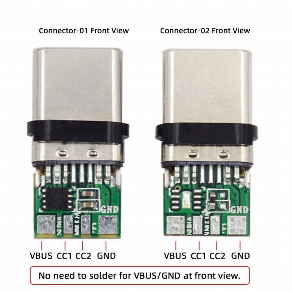 2sets/lot DIY OEM 24pin Connector Plug USB Type C USB-C Male to USB-C Male 100W PD USB2.0 Data with Housing Cover CN-004