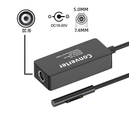 DC 7.4x5.0mm Jack 65W 20V 15V-24V to Surface Pro3 Pro4 Pro5 Pro6 Pro7 Pro8 Pro9 Book Pro Charge Cable PW-016-7450MM