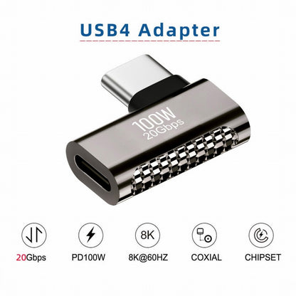 20Gbps USB4 Type C Male to Female 90 Degree Left Right Angled 100W Power Data 8K Video Adapter for Laptop Phone UC-124-RI