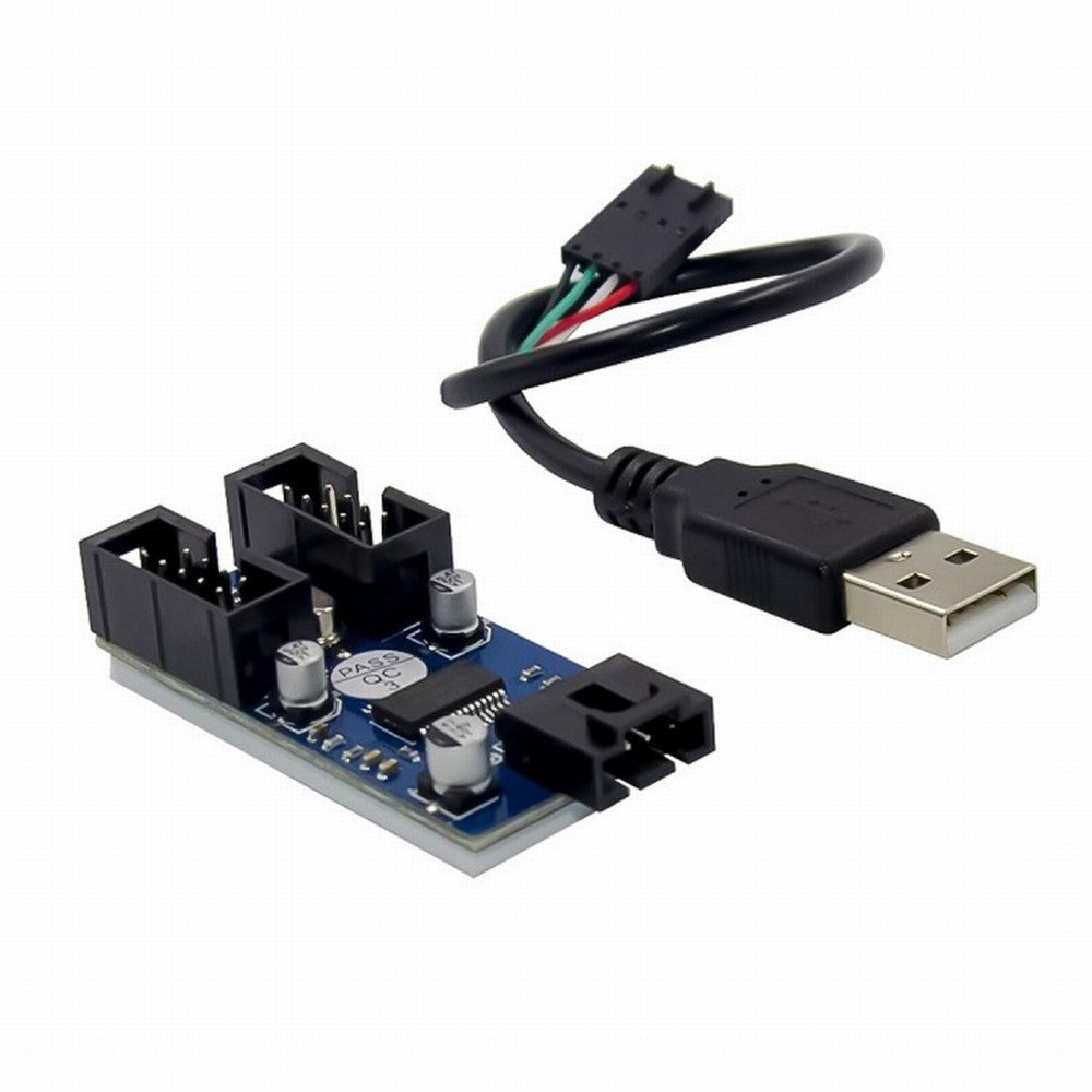 USB 2.0 Type-A Male 1 to 2 Female Motherboard 9pin Header Extension HUB Connector Adapter Port Multilier U2-066