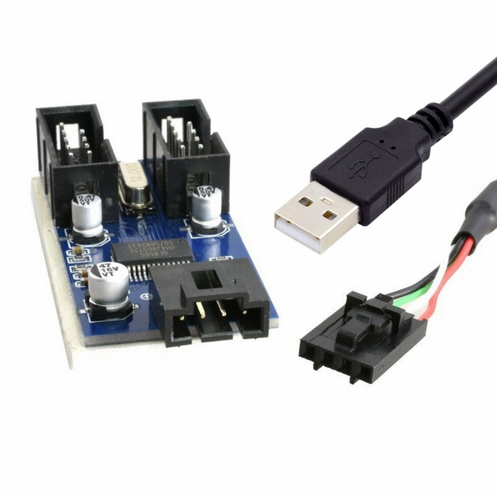 USB 2.0 Type-A Male 1 to 2 Female Motherboard 9pin Header Extension HUB Connector Adapter Port Multilier U2-066