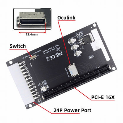 4x Oculink SFF-8612 SFF-8611 to PCIE PCI-Express 16x Adapter with ATX 24pin Power Port for Mainboard Graphics Card SF-059