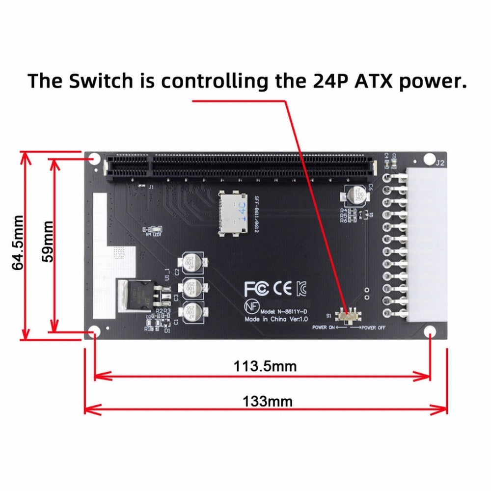 4x Oculink SFF-8612 SFF-8611 to PCIE PCI-Express 16x Adapter with ATX 24pin Power Port for Mainboard Graphics Card SF-059