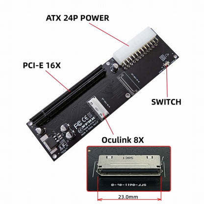 8x Oculink SFF-8612 8611 to PCIE PCI-Express 16x Adapter with ATX 24pin Power Port for Mainboard Graphics Card SF-066