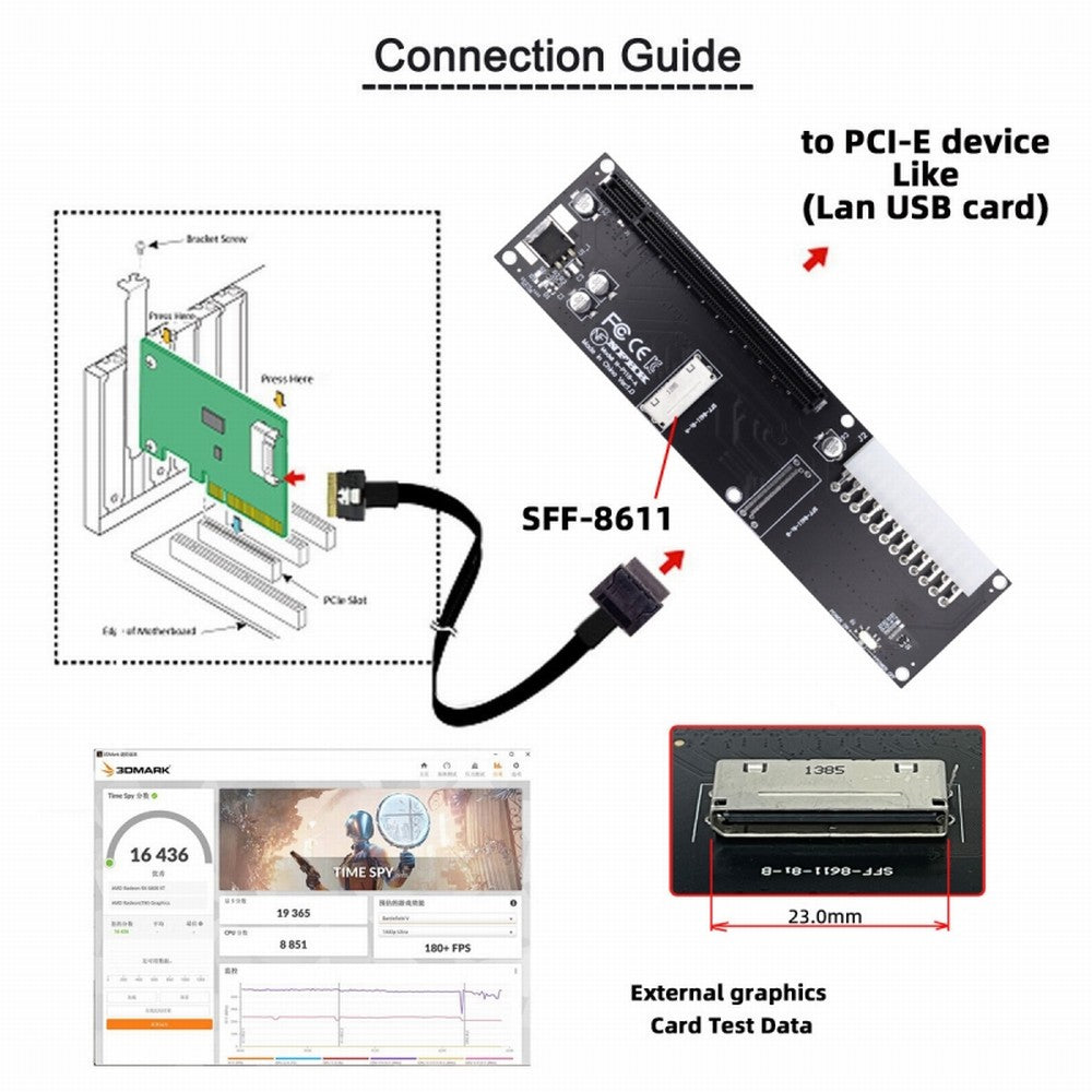 8x Oculink SFF-8612 8611 to PCIE PCI-Express 16x Adapter with ATX 24pin Power Port for Mainboard Graphics Card SF-066