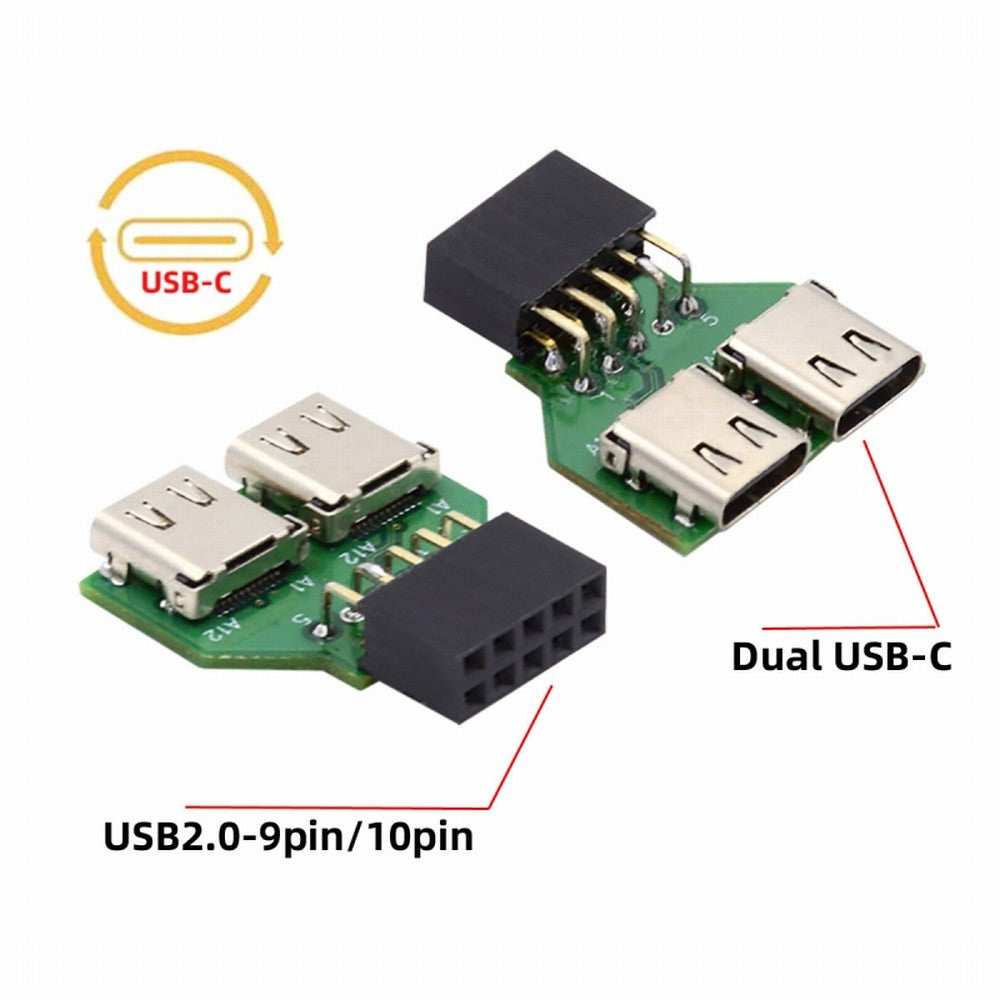 Dual Ports USB 3.1 Type C USB-C Female to USB 2.0 Motherboard 9pin 10pin Header Adapter PCBA 480Mbps UC-141-TC002