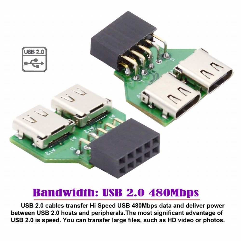Dual Ports USB 3.1 Type C USB-C Female to USB 2.0 Motherboard 9pin 10pin Header Adapter PCBA 480Mbps UC-141-TC002