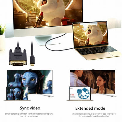 USB 3.1 Type C USB-C Source to DVI 1080P 60hz Displays Male Monitor Cable for Laptop 1.8m UC-018-DVI