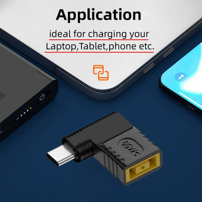 Rectangle Jack Thinkpad X1 Input to USB-C Type-C Angled 90 Degree Power Plug Charge Adapter for Laptop Phone UC-211-RI-1145MM