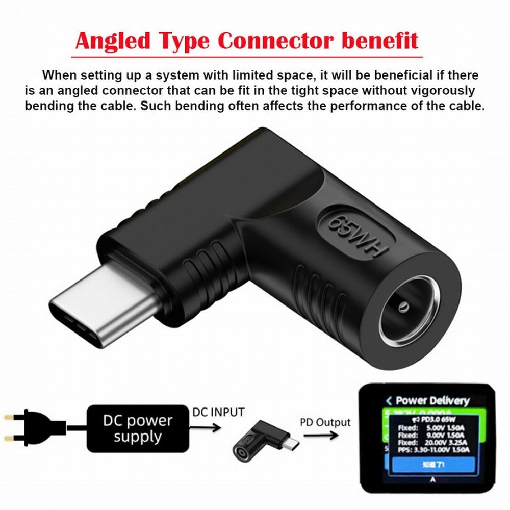 DC Jack 5.5x1.7mm Input to USB-C Type-C Angled 90 Degree Power Plug Charge Adapter for Laptop Phone UC-211-RI-5517MM