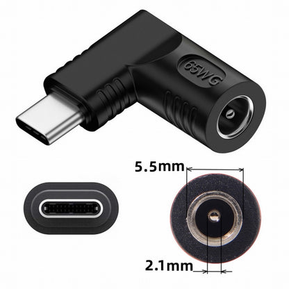 DC Jack 5.5x2.1mm Input to USB-C Type-C Angled 90 Degree Power Plug Charge Adapter for Laptop Phone UC-211-RI-5521MM