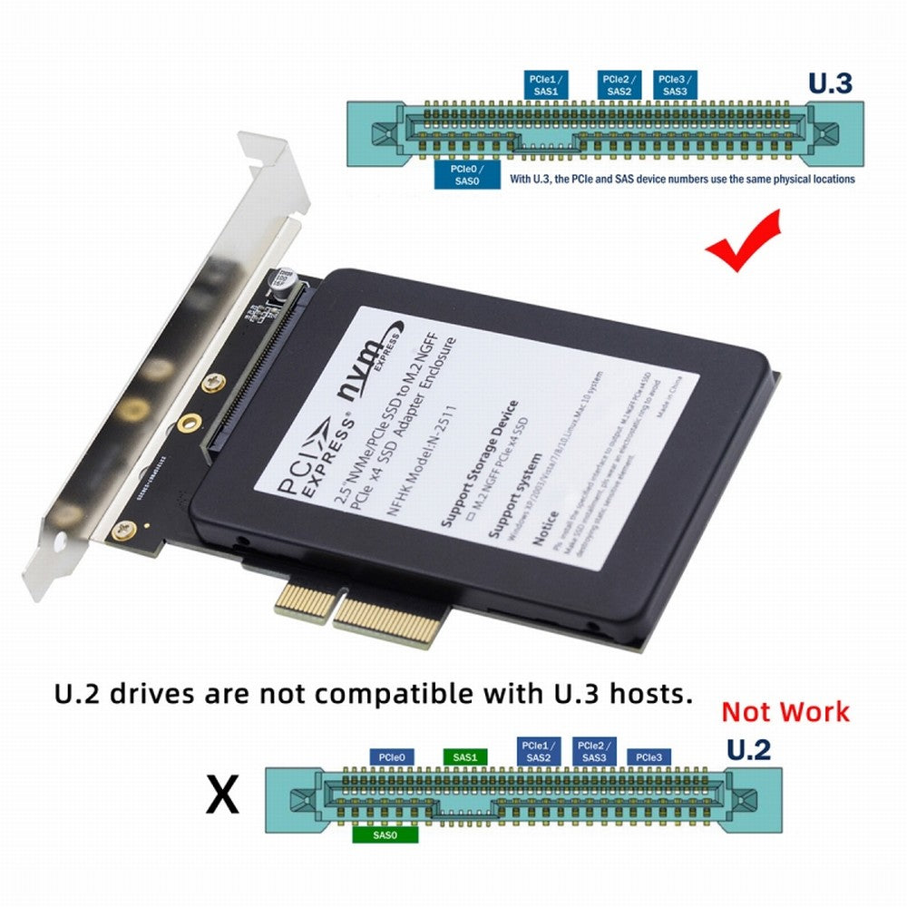 PCI-E 4.0 X4 Lane to U.3 U3 Kit SFF-8639 Host Adapter for Motherboard PM1735 NVMe PCIe SSD SA-083
