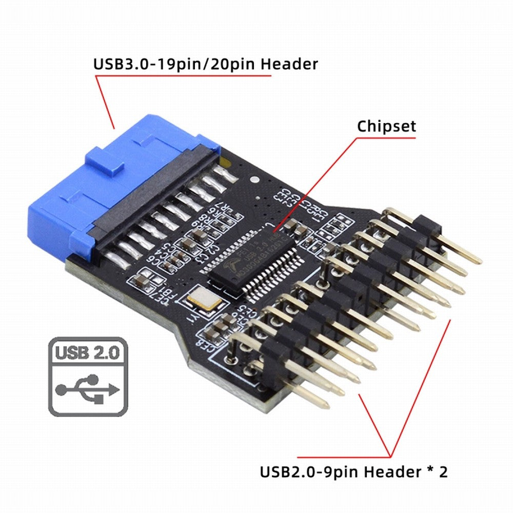 Motherboard 19pin USB 3.0 Header 1 to 2 USB2.0 9Pin Female Extension HUB Connector Adapter Port Multilier U3-022