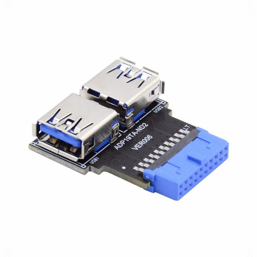 Dual USB 3.0 A Type Female to Motherboard 20/19 Pin Box Header Slot Adapter 5Gbps Horizontal Type PCBA U3-079-RI