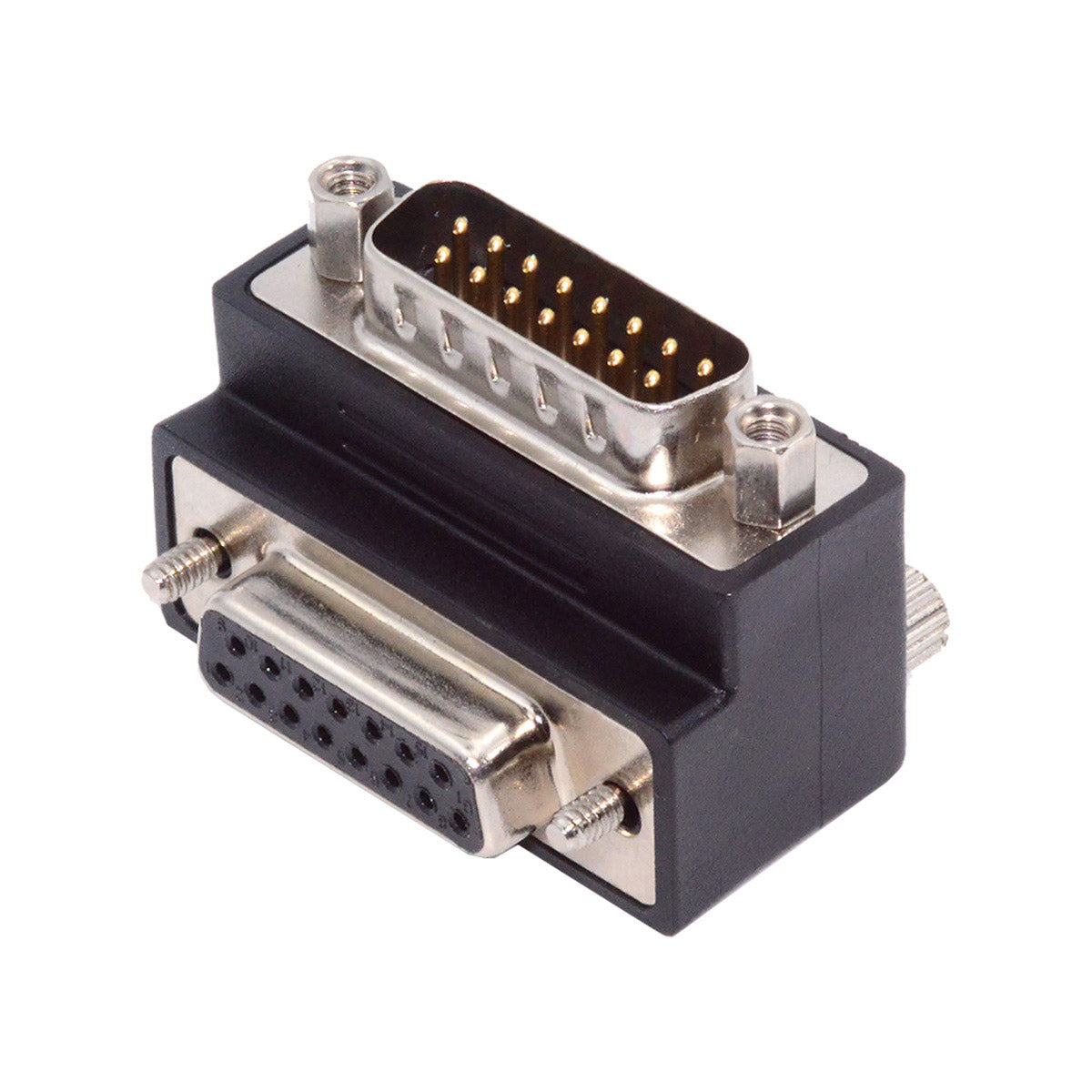 DSUB RS232 D-subminiature 15pin Male Nut to Female Screw Extension Adapter DB Connector Down 90 Degree Angled DB-017-DN