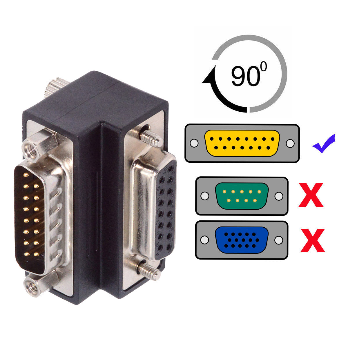 DSUB RS232 D-subminiature 15pin Male Nut to Female Screw Extension Adapter DB Connector Down 90 Degree Angled DB-017-DN