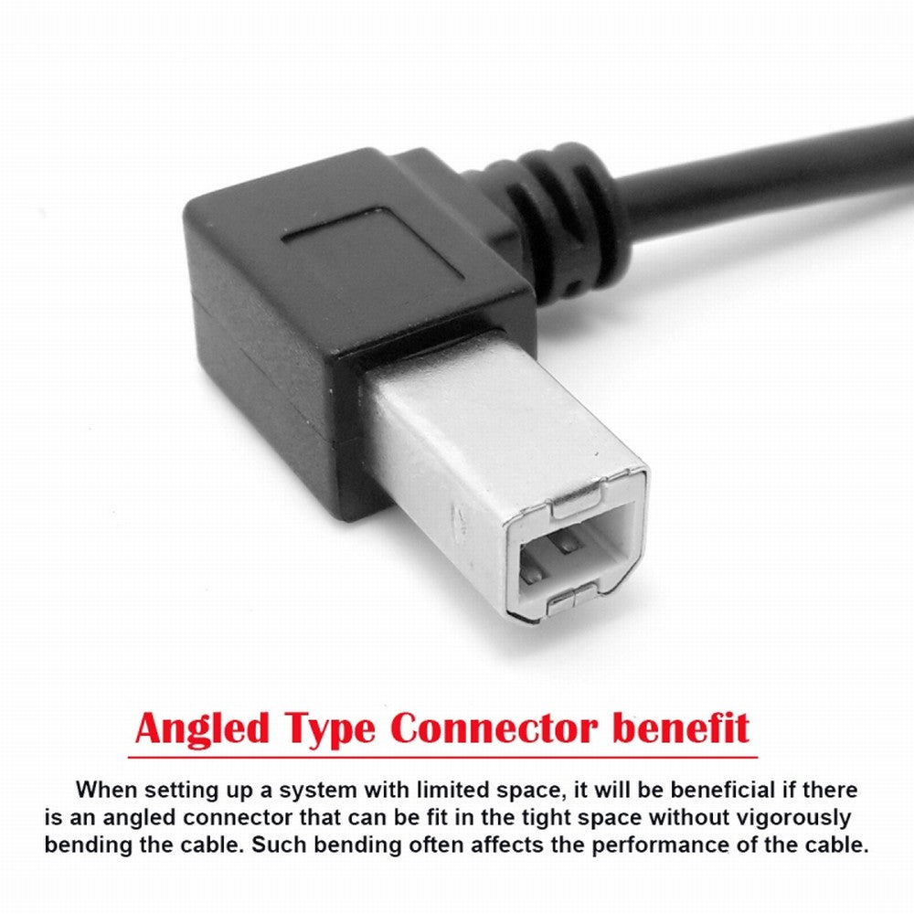USB 2.0 B Type Male to Female Extension Cable Left Angled 90 Degree 20cm for Printer Scanner Disk U2-068-LE
