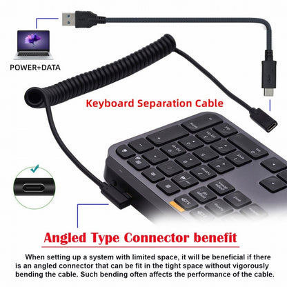 Stretch Coiled USB-C Keyboard Mouse Cable for Gaming Keyboard Type-C Male to Female Extension Cable Power & Data UC-133-CMCF