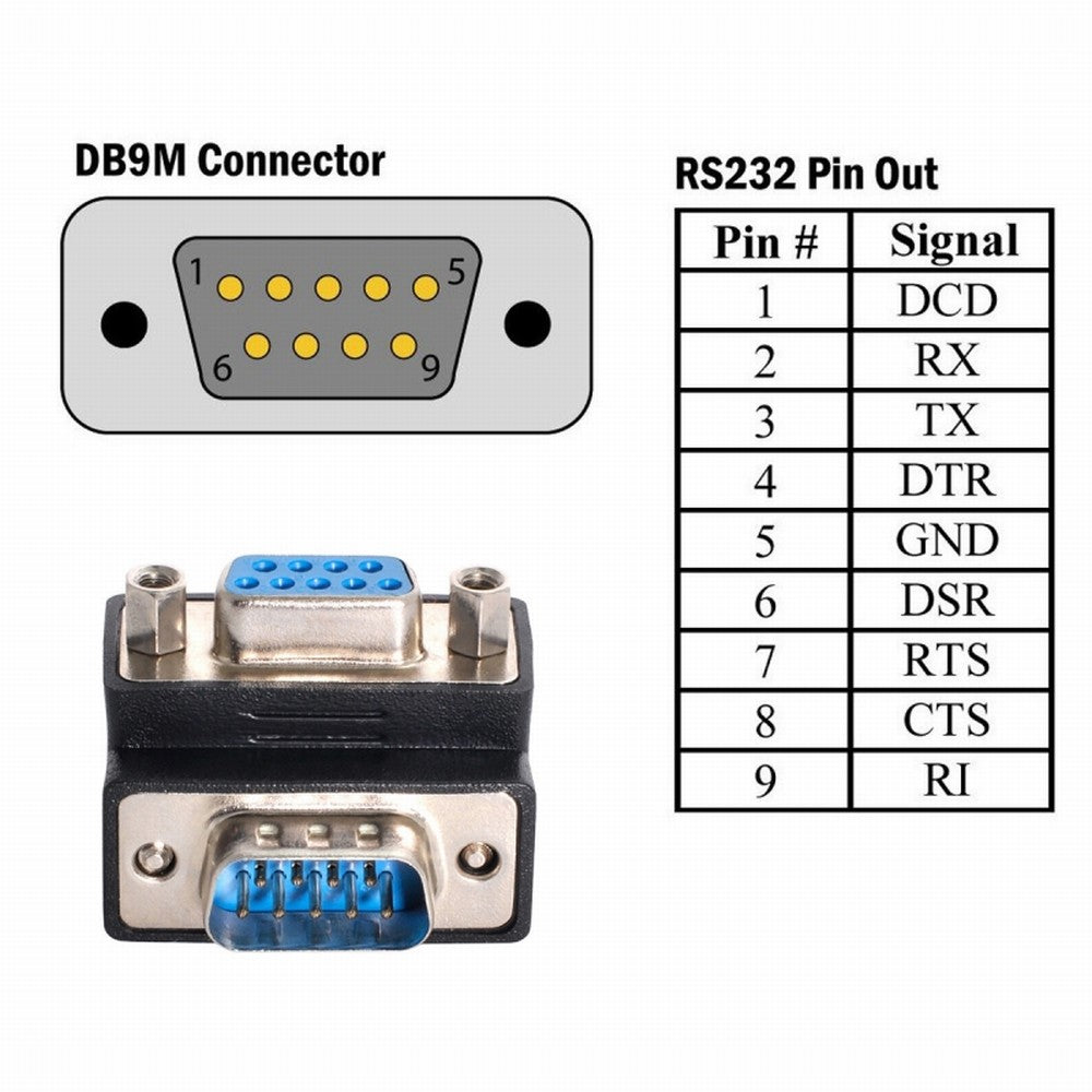 Down Angled 90 Degree RS232 D-Sub 9Pin Male Screw Type to Female Nut Type Extension Adapter DB-001-DN