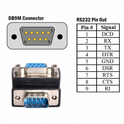 Down Angled 90 Degree RS232 D-Sub 9Pin Male Screw Type to Female Nut Type Extension Adapter DB-001-DN