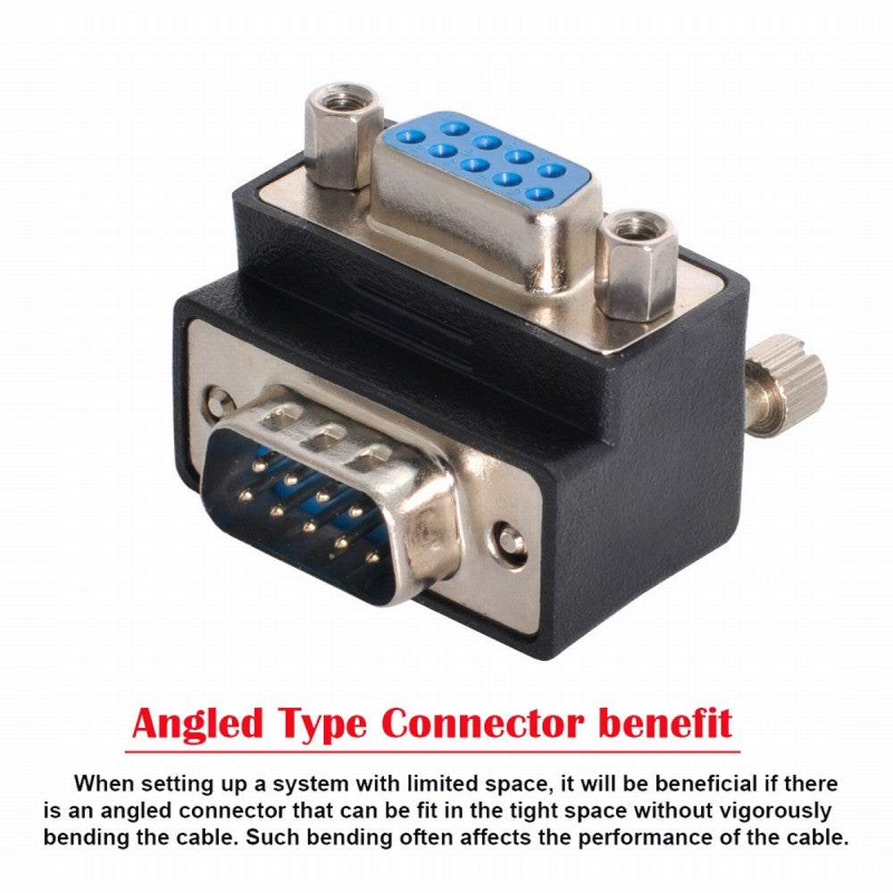 Down Angled 90 Degree RS232 D-Sub 9Pin Male Screw Type to Female Nut Type Extension Adapter DB-001-DN
