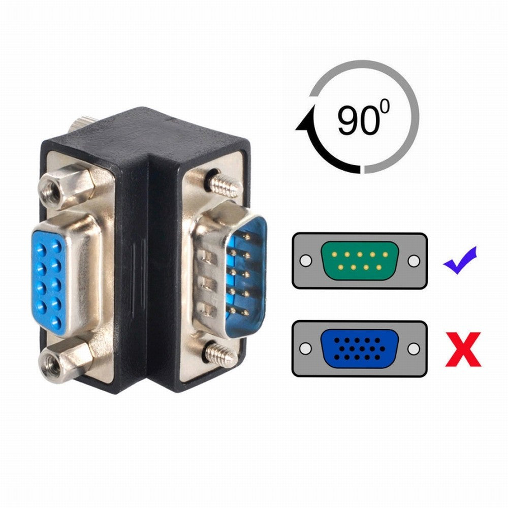 Down Angled 90 Degree RS232 D-Sub 9Pin Male Screw Type to Female Nut Type Extension Adapter DB-001-DN
