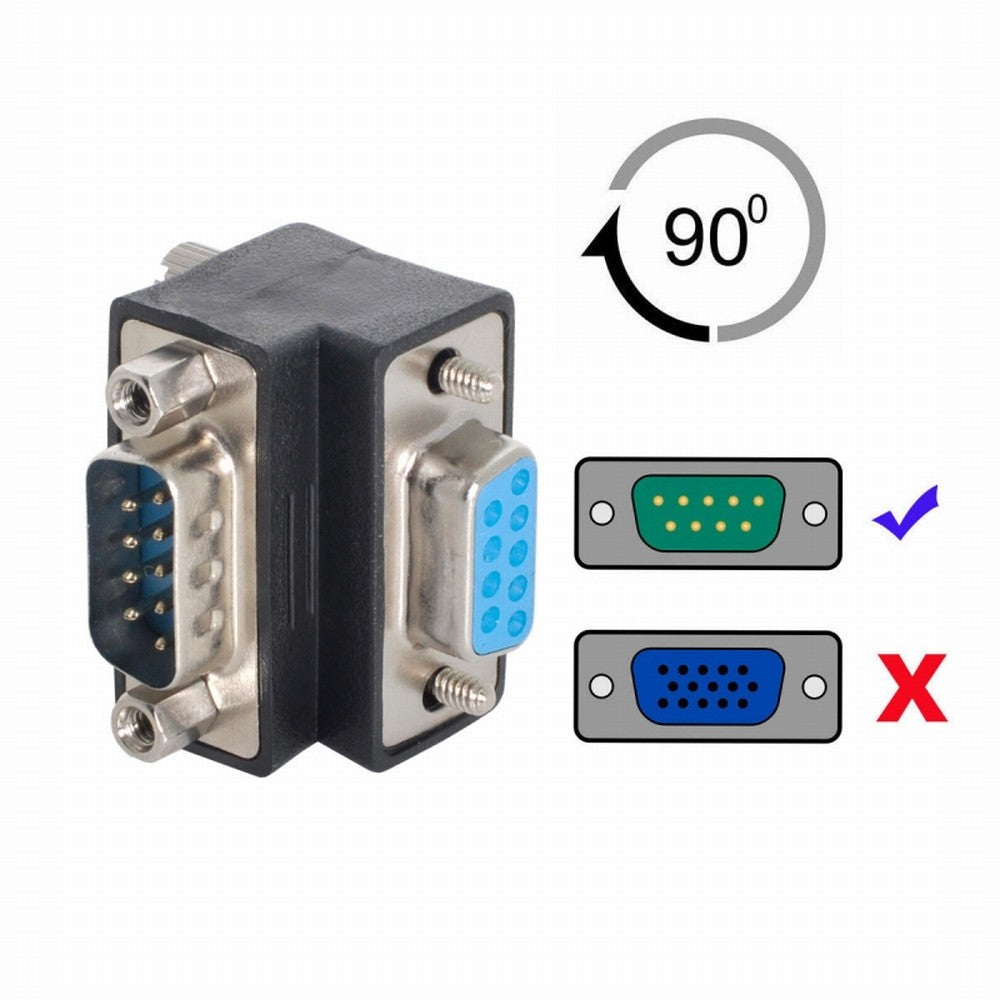 D-Sub RS232 9Pin DB9P Male to Female Down Angled 90 Degree Extension Adapter DB-016-DN