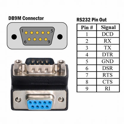 D-Sub RS232 9Pin DB9P Male to Female Up Angled 90 Degree Extension Adapter DB-016-UP