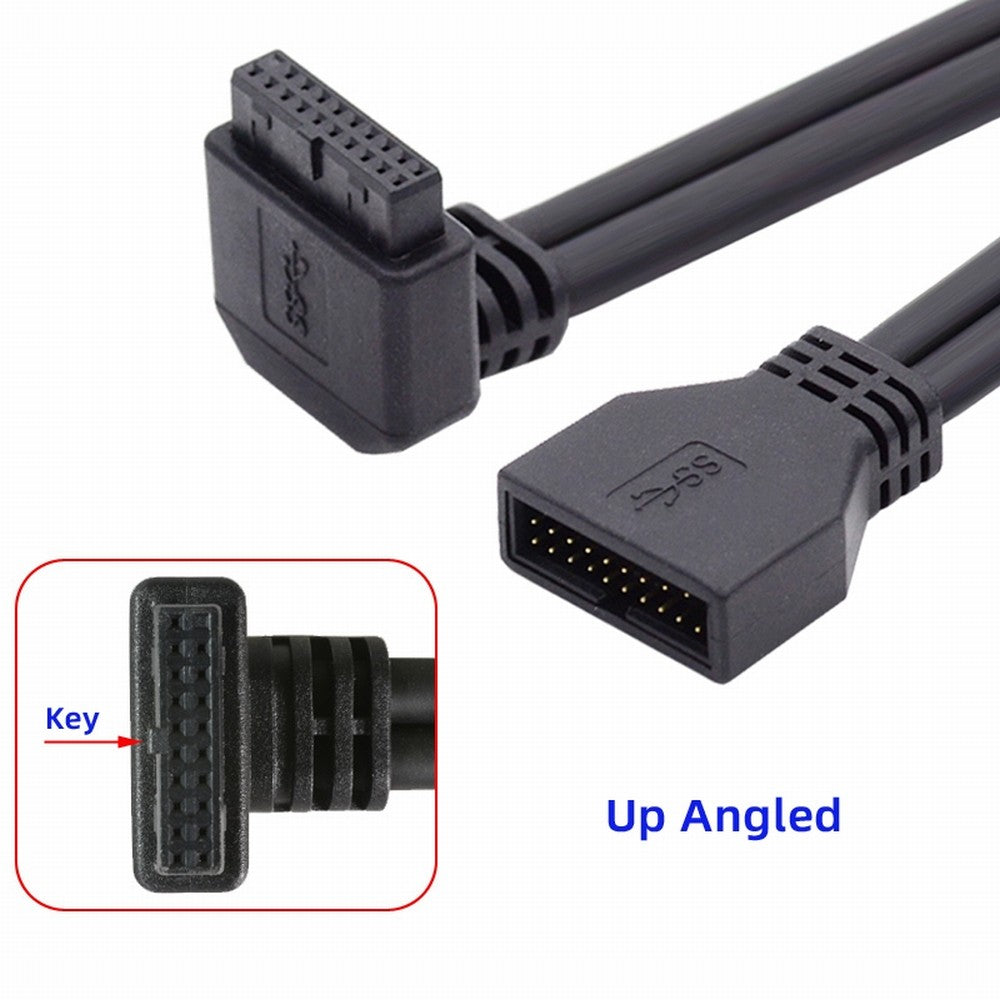 Up Angled USB 3.0 20Pin 19Pin Male to Female Extension 5Gbps Cable 90 Degree for Motherboard Mainboard U3-082-UP