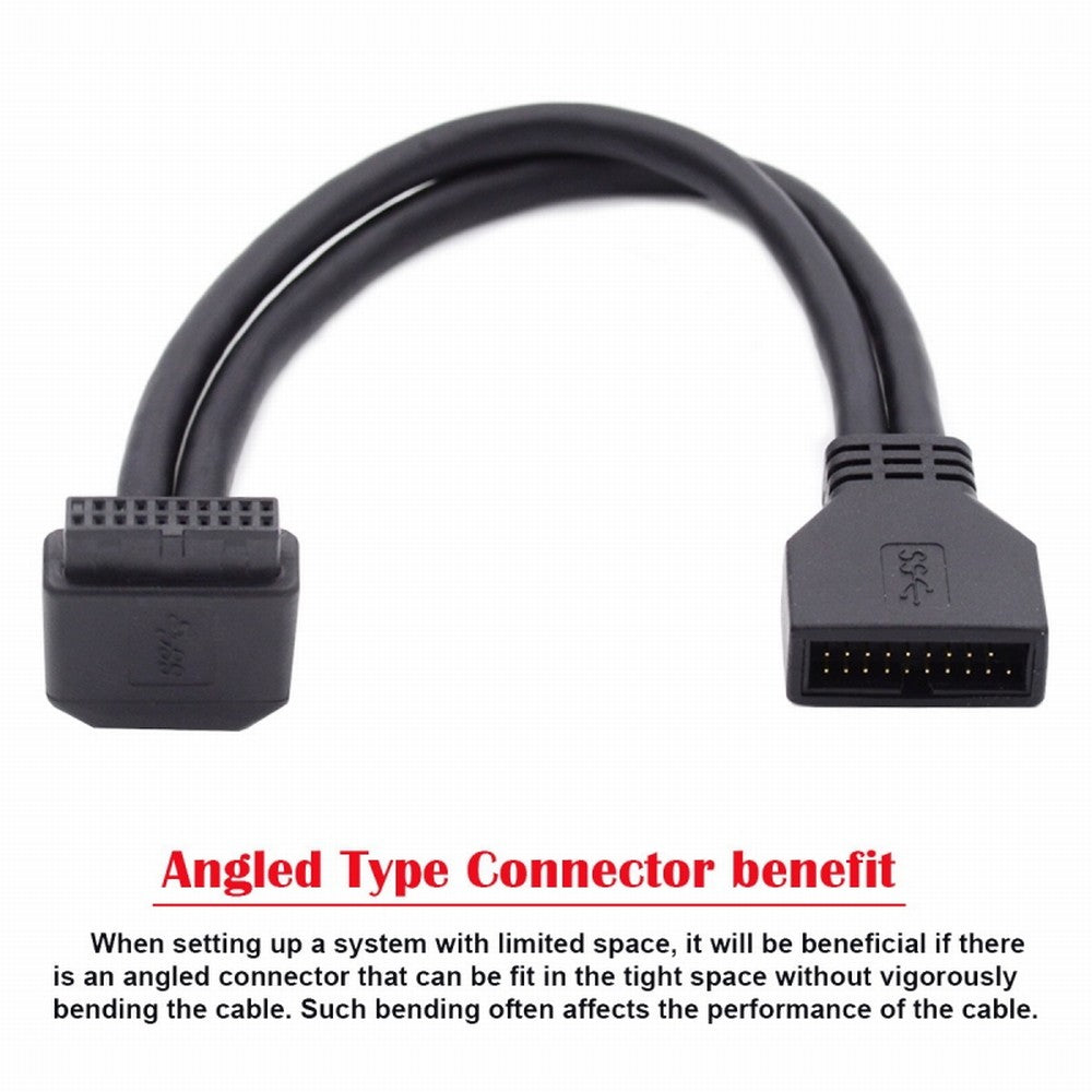 Up Angled USB 3.0 20Pin 19Pin Male to Female Extension 5Gbps Cable 90 Degree for Motherboard Mainboard U3-082-UP
