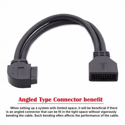 Left Angled USB 3.0 20Pin 19Pin Male to Female Extension 5Gbps Cable 90 Degree for Motherboard Mainboard U3-082-LE