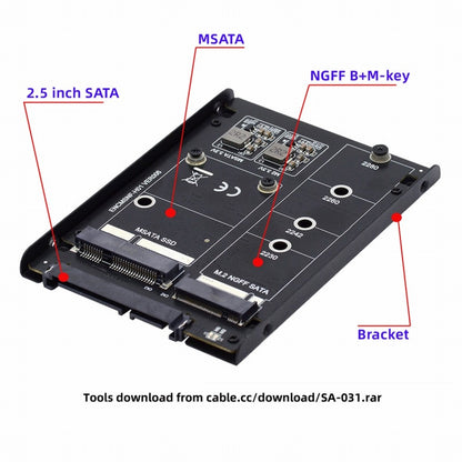 Dual MSATA NGFF B+M SSD Card JBOD Raid0 Span Bridge to 2.5inch SATA Combo HDD Disk Drive Enclosure SA-060