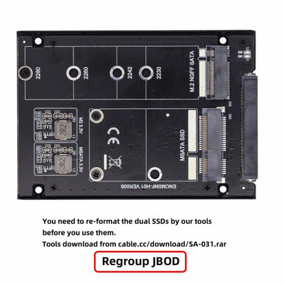 Dual MSATA NGFF B+M SSD Card JBOD Raid0 Span Bridge to 2.5inch SATA Combo HDD Disk Drive Enclosure SA-060